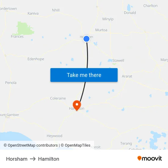 Horsham to Hamilton map