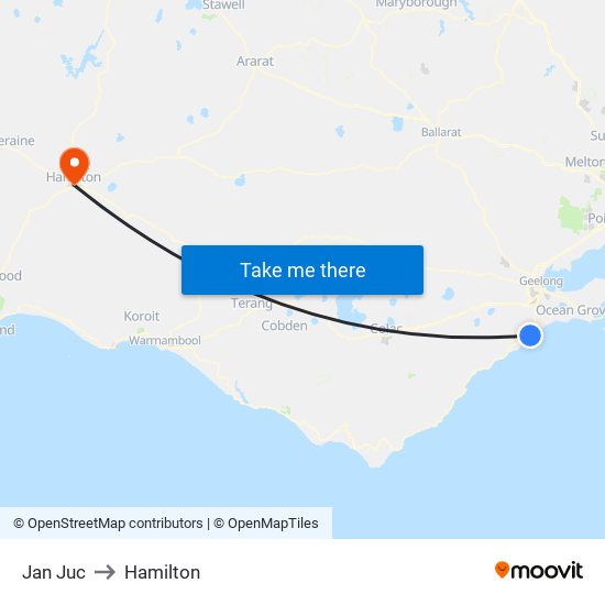 Jan Juc to Hamilton map