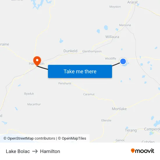 Lake Bolac to Hamilton map