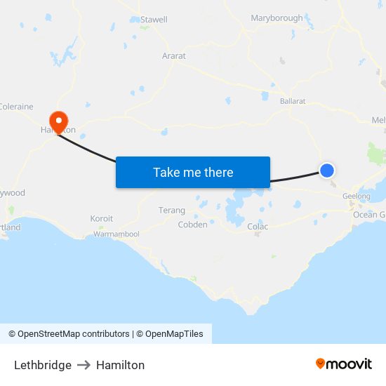 Lethbridge to Hamilton map