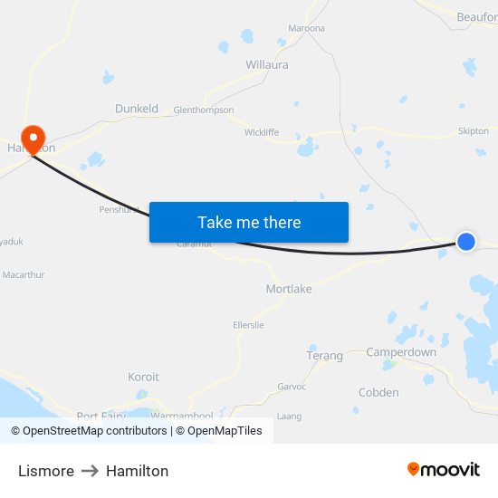 Lismore to Hamilton map