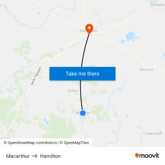 Macarthur to Hamilton map