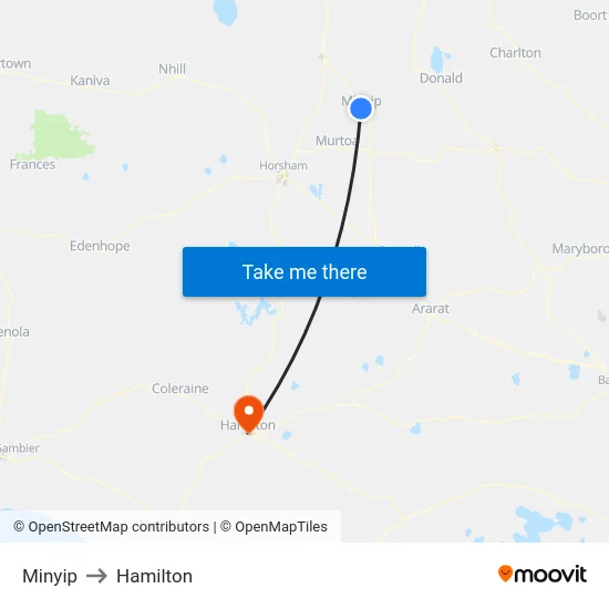 Minyip to Hamilton map