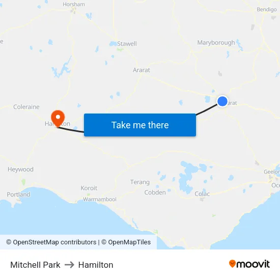 Mitchell Park to Hamilton map