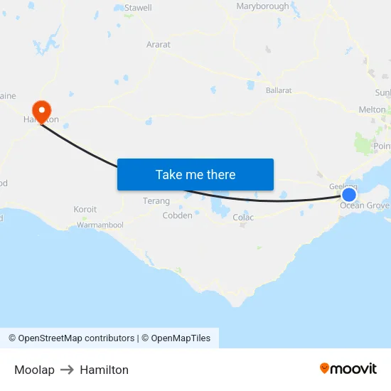 Moolap to Hamilton map