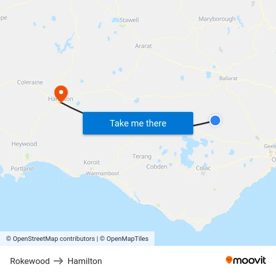 Rokewood to Hamilton map