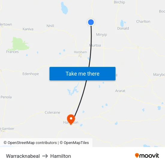 Warracknabeal to Hamilton map
