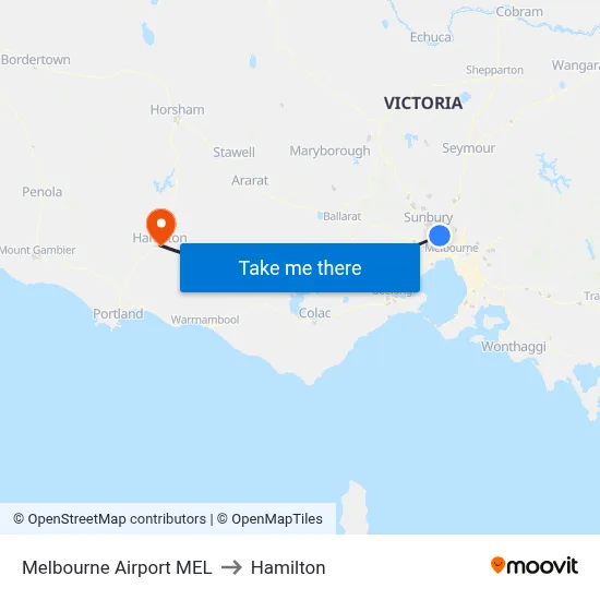 Melbourne Airport MEL to Hamilton map