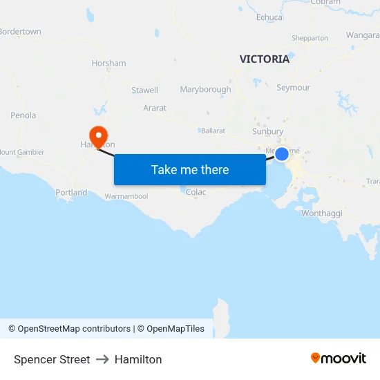 Spencer Street to Hamilton map