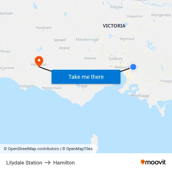 Lilydale Station to Hamilton map