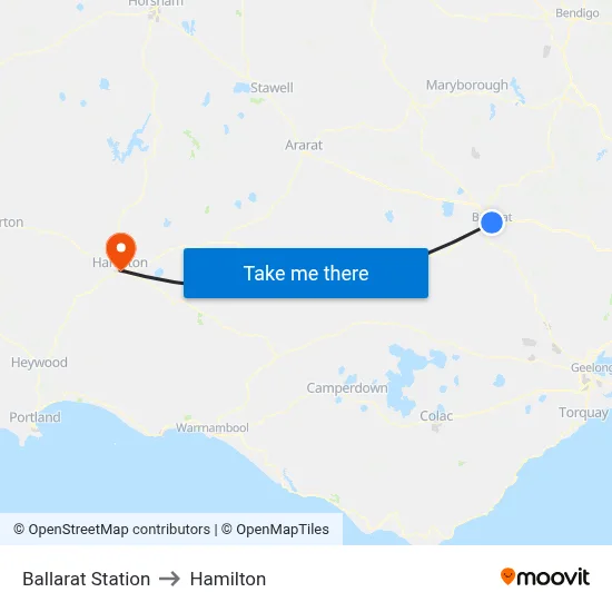 Ballarat Station to Hamilton map