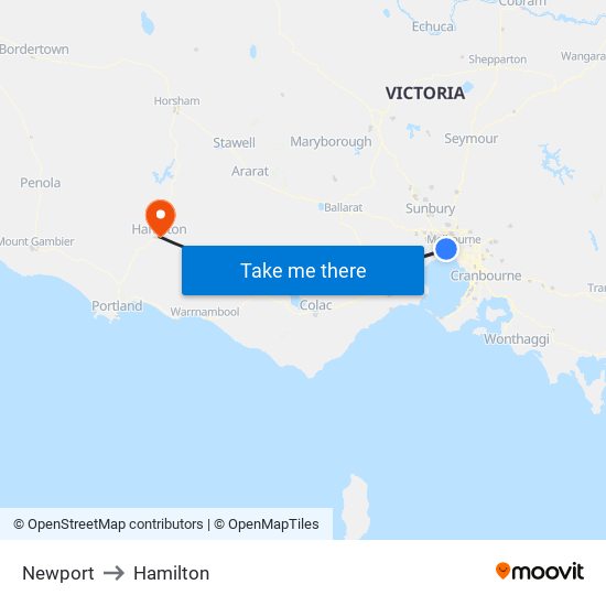 Newport to Hamilton map