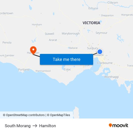 South Morang to Hamilton map