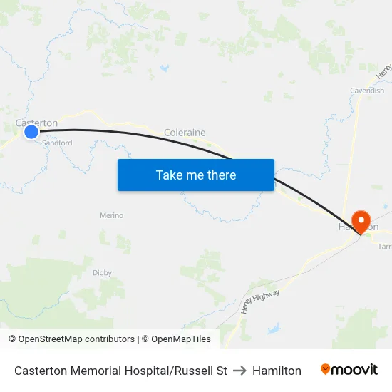 Casterton Memorial Hospital/Russell St to Hamilton map