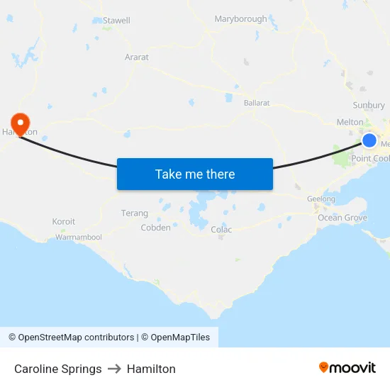 Caroline Springs to Hamilton map