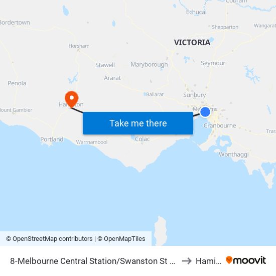 8-Melbourne Central Station/Swanston St (Melbourne City) to Hamilton map