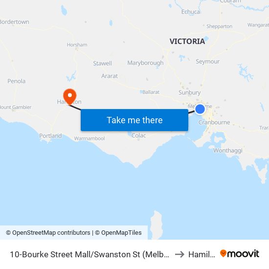 10-Bourke Street Mall/Swanston St (Melbourne City) to Hamilton map