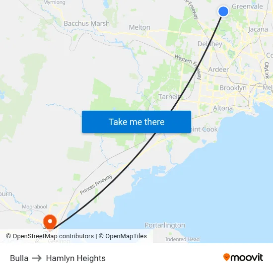 Bulla to Hamlyn Heights map