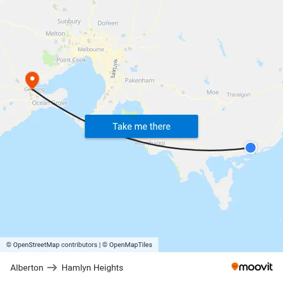 Alberton to Hamlyn Heights map