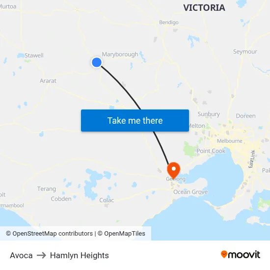 Avoca to Hamlyn Heights map