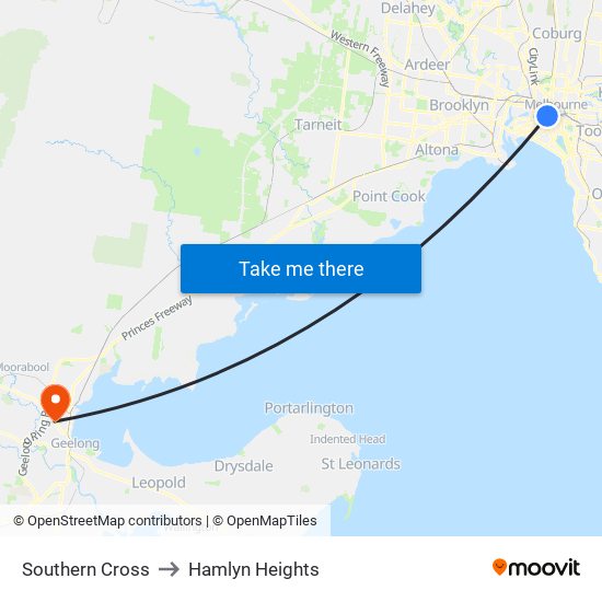 Southern Cross to Hamlyn Heights map