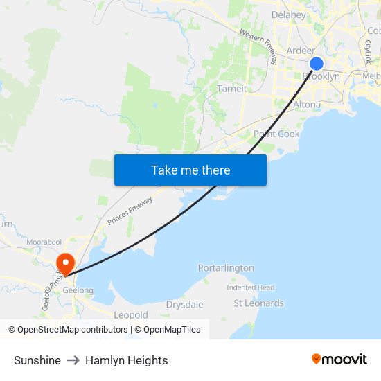 Sunshine to Hamlyn Heights map