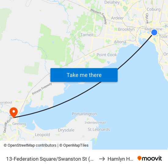 13-Federation Square/Swanston St (Melbourne City) to Hamlyn Heights map