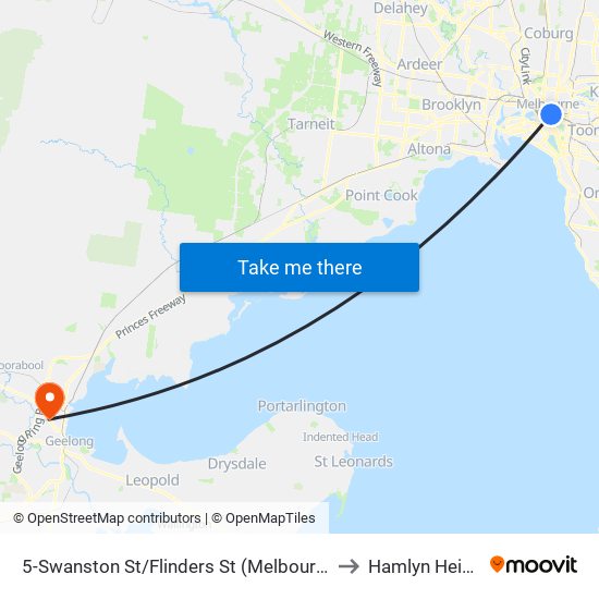 5-Swanston St/Flinders St (Melbourne City) to Hamlyn Heights map