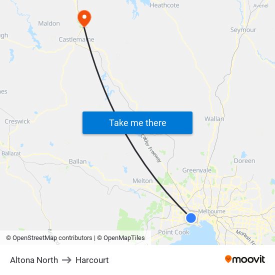 Altona North to Harcourt map