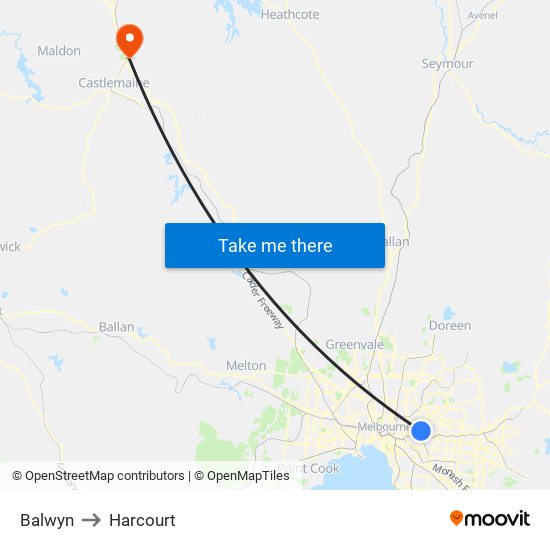 Balwyn to Harcourt map