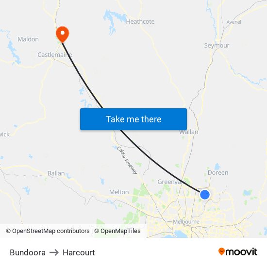 Bundoora to Harcourt map