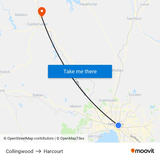 Collingwood to Harcourt map