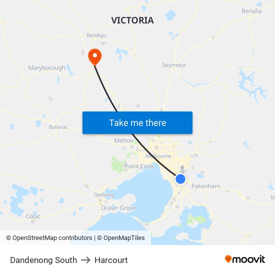 Dandenong South to Harcourt map