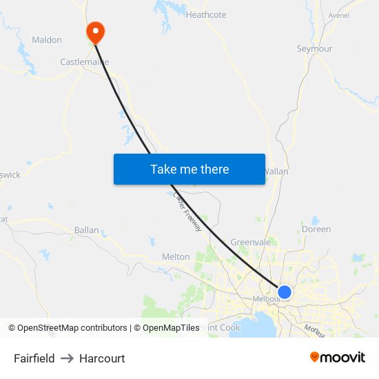 Fairfield to Harcourt map