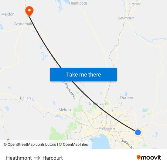 Heathmont to Harcourt map