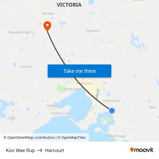 Koo Wee Rup to Harcourt map