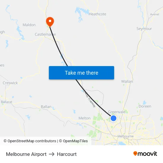 Melbourne Airport to Harcourt map