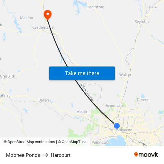 Moonee Ponds to Harcourt map