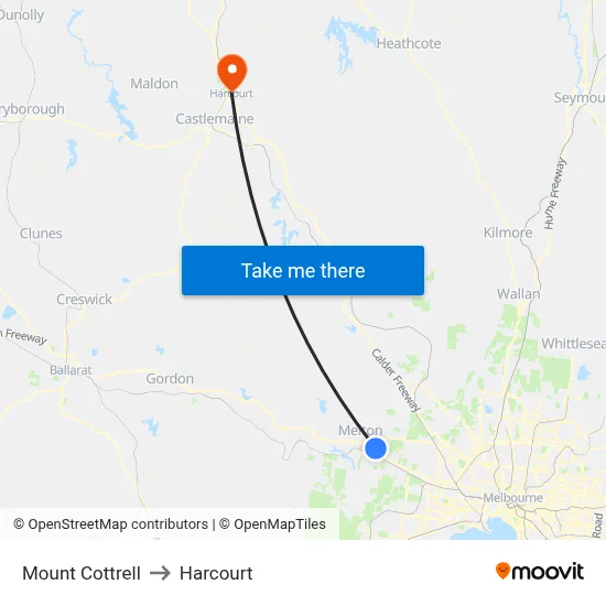 Mount Cottrell to Harcourt map