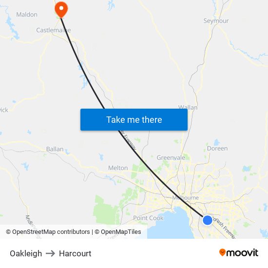 Oakleigh to Harcourt map