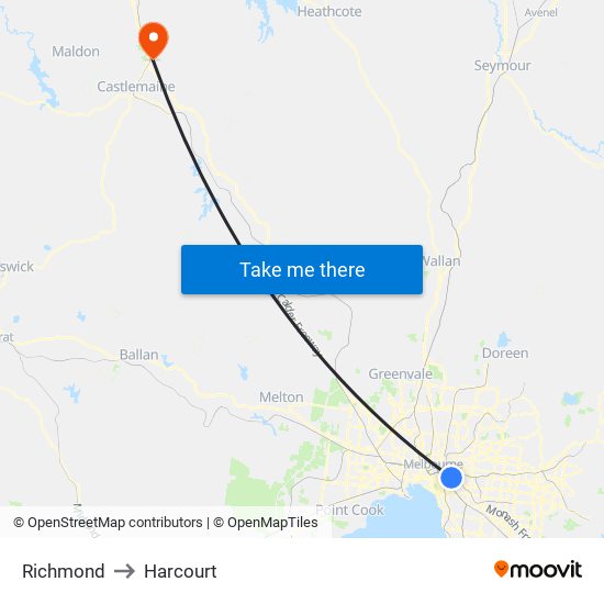 Richmond to Harcourt map