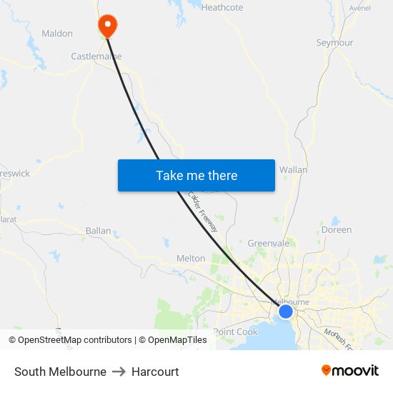 South Melbourne to Harcourt map