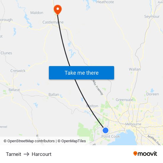 Tarneit to Harcourt map