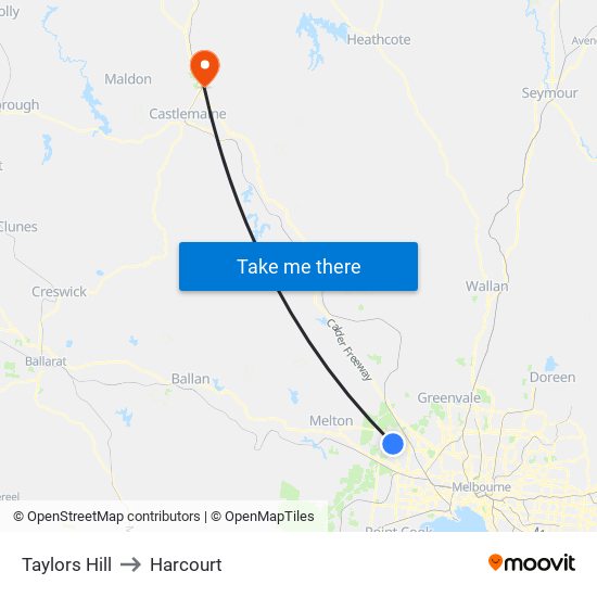 Taylors Hill to Harcourt map