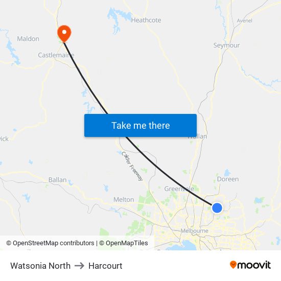 Watsonia North to Harcourt map