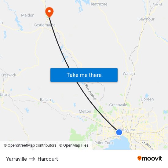 Yarraville to Harcourt map