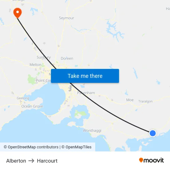 Alberton to Harcourt map