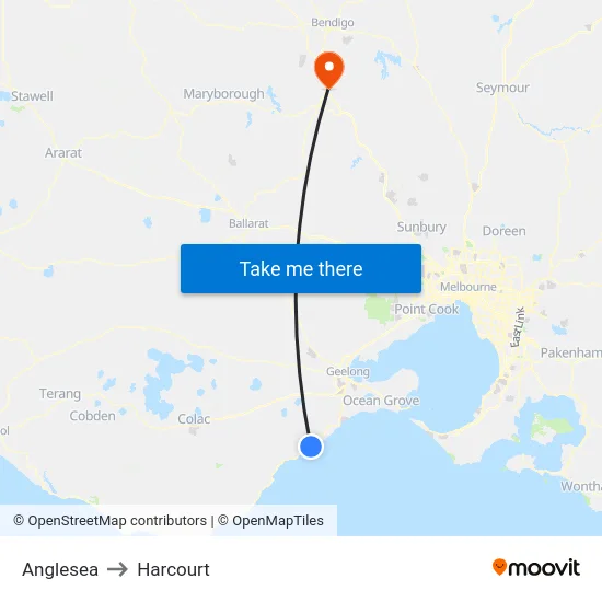 Anglesea to Harcourt map