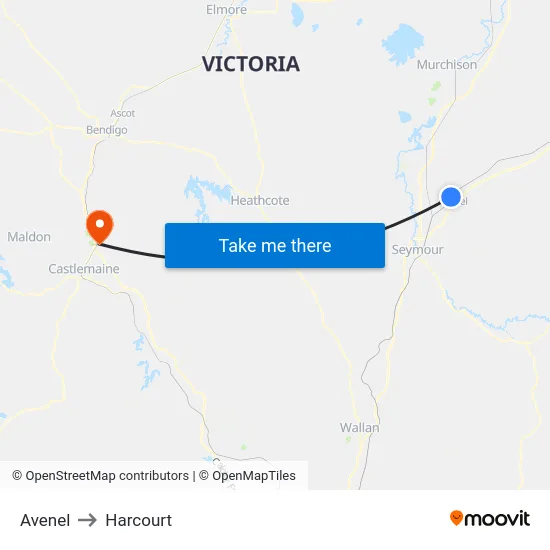 Avenel to Harcourt map
