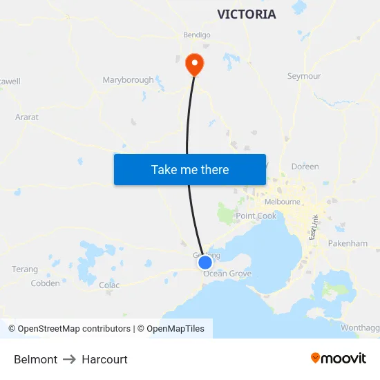 Belmont to Harcourt map